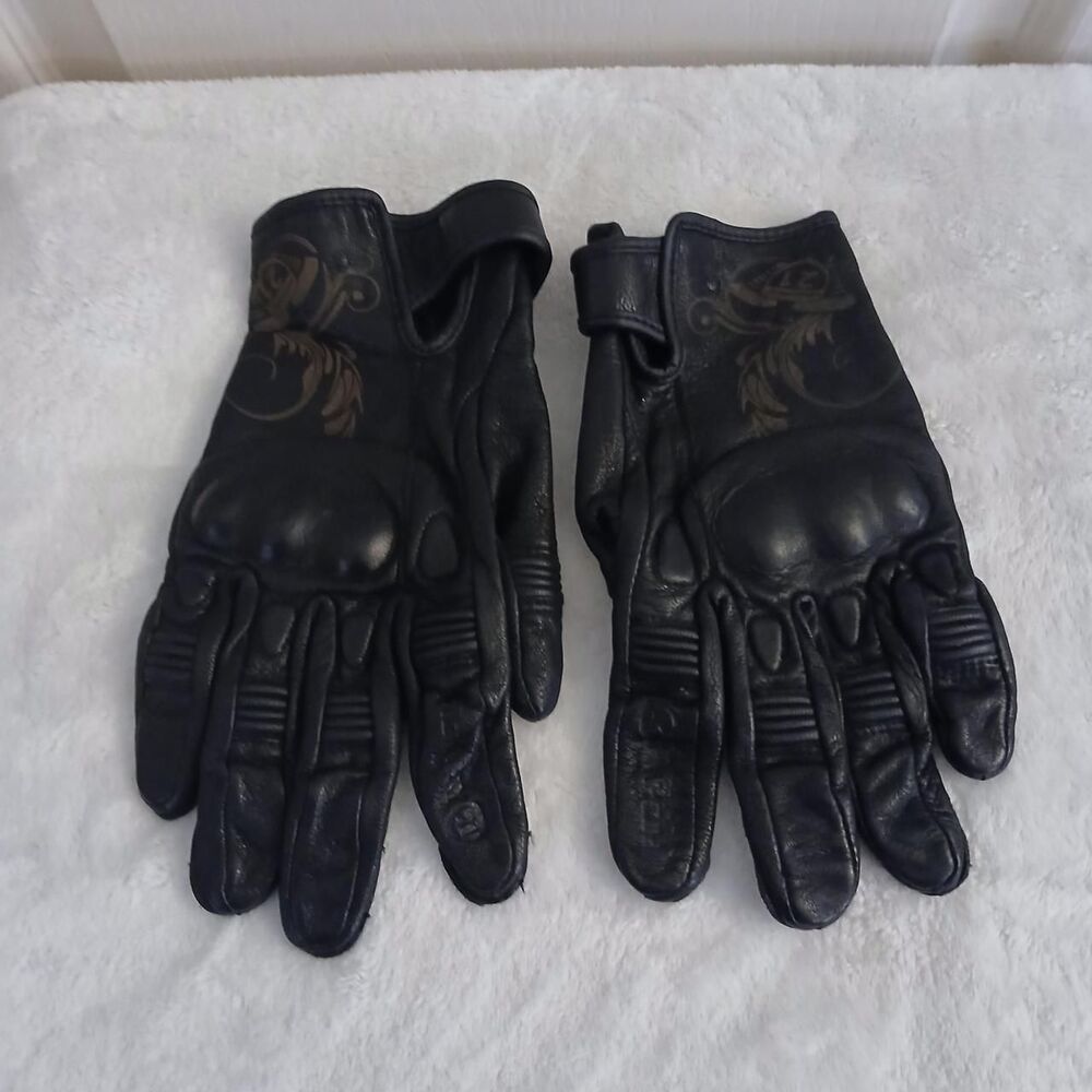 Highway 21 Black Ivy Knuckle Guard Leather Gloves Ladies Biker Chick Riding Gear